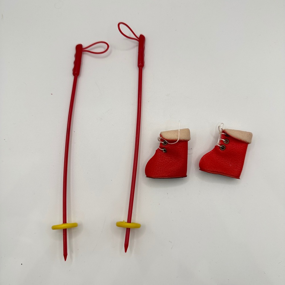 VTG Ideal Tammy Doll Snow Bunny Accessories Red Boots & Ski Poles Made in Japan